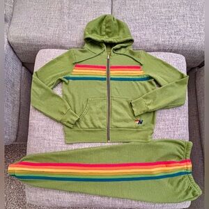 Aviator Nation Jungle Green 6 Stripe Hoodie (XS) & Sweats (Small) Like New/NWOT
